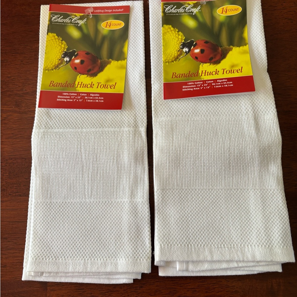 COPY - Charles Craft Banded Huck Towels Lot of 2
